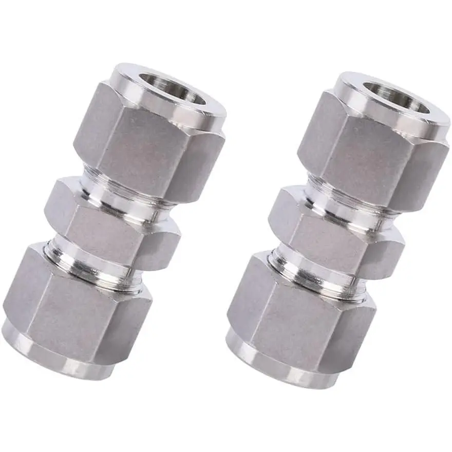 304 Stainless Steel Compression Tube Fitting Union with Double Ferrules 1/2" OD x 1/2" OD Pack of 2