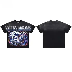 Valley Dreams Gradient Washed Rhinestone City Panther Graphic T-Shirt, Oversized Hip Hop Streetwear, Men's Short-Sleeve Casual Tee, Summer Trend Y2K Top | graphic tees | summer mens clothing | TikTok Shop Deals