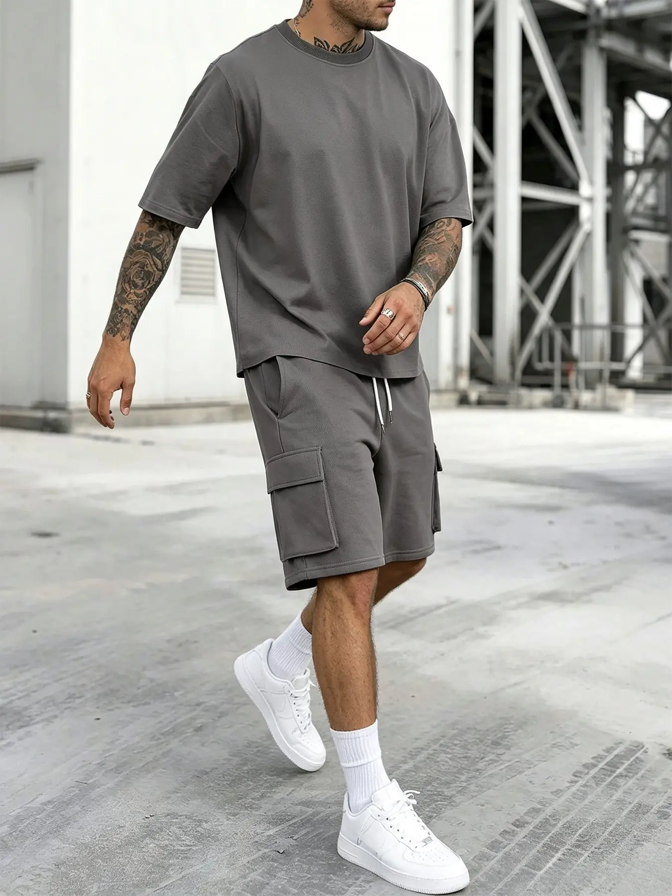 Men's Solid Color Tee & Drawstring Waist Shorts Two-piece Loungewear Set, Regular Fit Breathable Soft Comfy Round Neck Short Sleeve T-shirt & Pocket Shorts Pajamas Set, Men's Casual Sleepwear for Summer