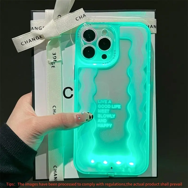 Creative Wave Pattern Phone Case, Glow-In-The-Dark Phone Protector, iPhone 17 16 15 14 13 12 11 Pro Max & Plus Accessories