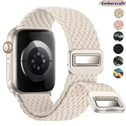 Breathable Nylon Braided Stretch Smartwatch Band - Magnetic Closure Accessory Strap with Stretch-On Ease, Sweat-Friendly Sports Fit for 38-49mm Series 9/8/7/6/SE/Ultra 2, Cool All-Day Wear Replacement