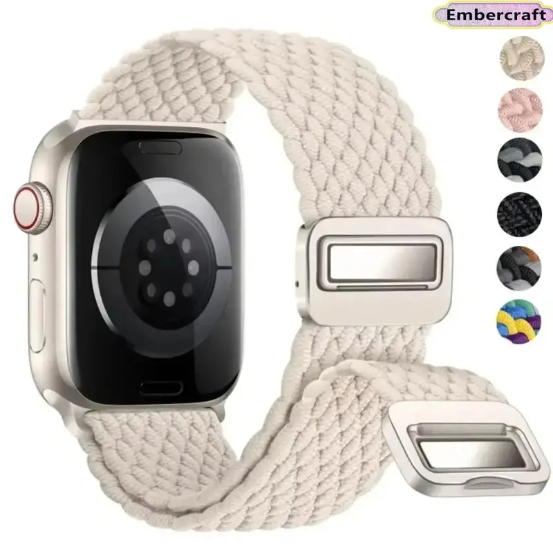 Breathable Nylon Braided Stretch Smartwatch Band - Magnetic Closure Accessory Strap with Stretch-On Ease, Sweat-Friendly Sports Fit for 38-49mm Series 9/8/7/6/SE/Ultra 2, Cool All-Day Wear Replacement