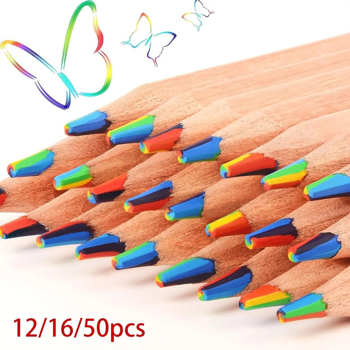 12/16/50 Rainbow Art Mixed Color Wooden Pencils, Artistic Colored Pencils, 7-In-1 Multi-Color Gradient Drawing Pencils, Advanced Art Tools for Sketching, Watercolor, Graffiti, Art Supplies Set, Artist Pencil Set