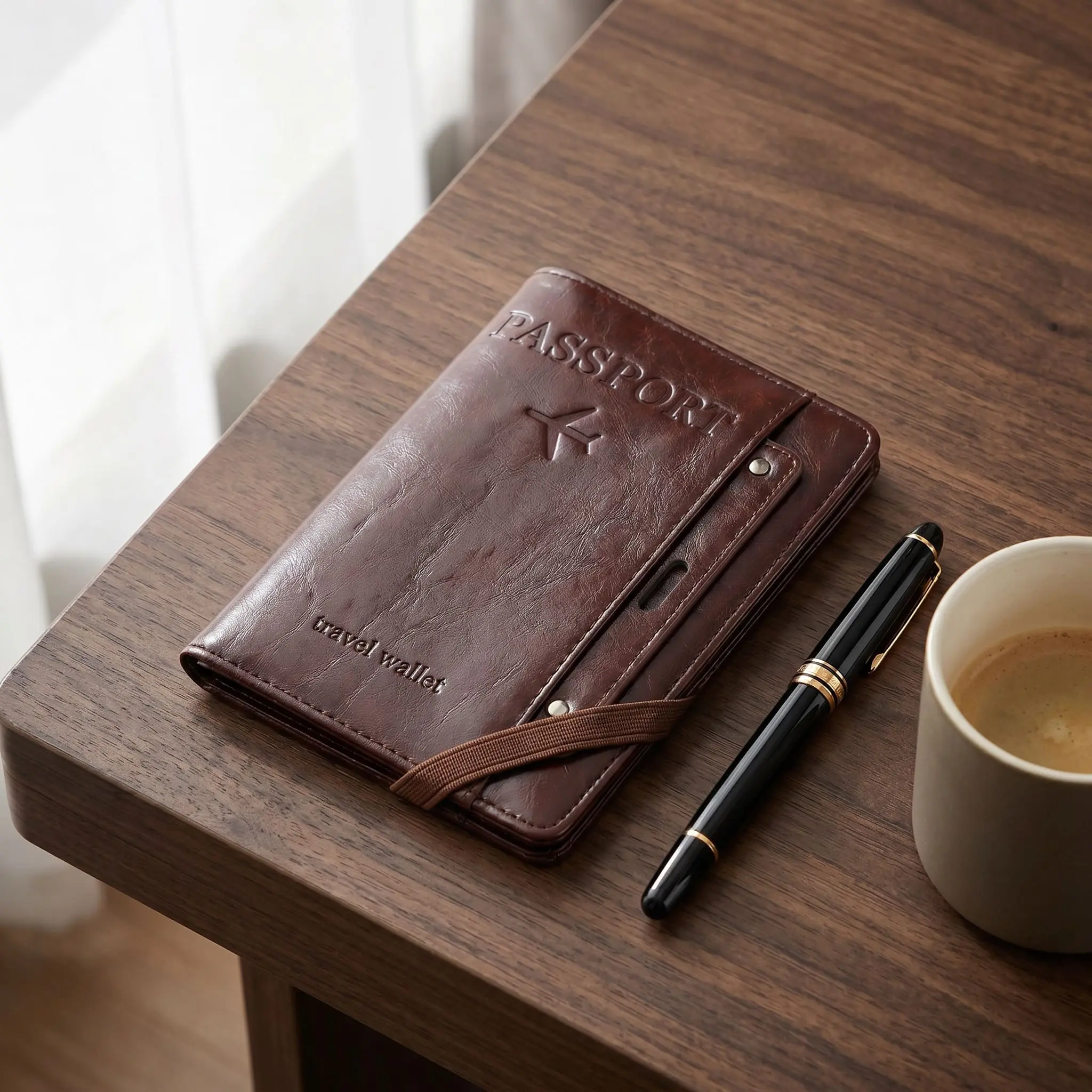 Chic Minimalist Dark Academia Vintage RFID Blocking Passport Holder - PU Leather International Travel Wallet with Elastic Closure, Card Slots, Boarding Pass Cover, Wipe Clean Document Organizer, Textured Finish
