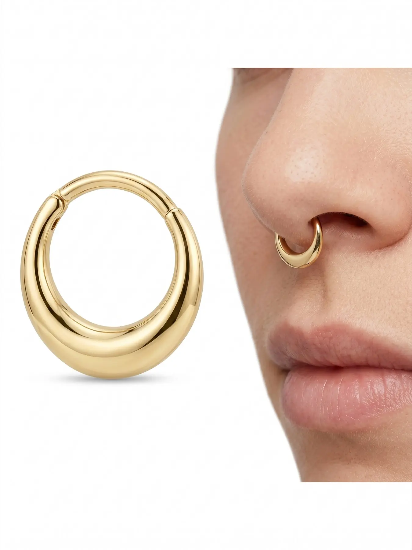 16g/14g Faux Stretched Hinged Segment Chunky Septum Ring, Hinged Nose Hoop, Nose Rings, 316L Stainless Steel, Punk Style, All Seasons, Body Jewelry