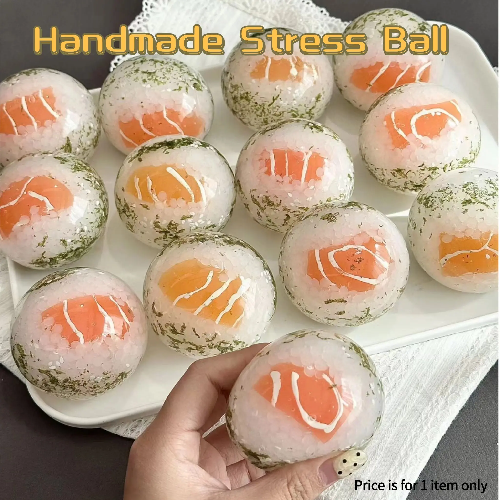 Salmon Sushi Handmade Balls, Random Colors and Patterns, Stress Relief Toy, Unique Gift Idea, Perfect for Relaxation