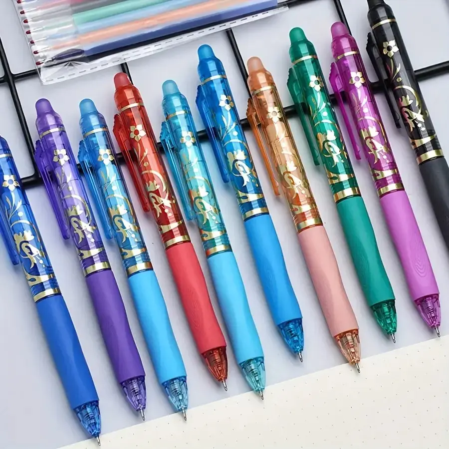 Set of 10 Erasable Retractable Ballpoint Pens with Eraser, 0.5mm Ultra Fine Tip, Soft Writing, Smooth Writing Ballpoint, Plastic, Great for Office and School Supplies