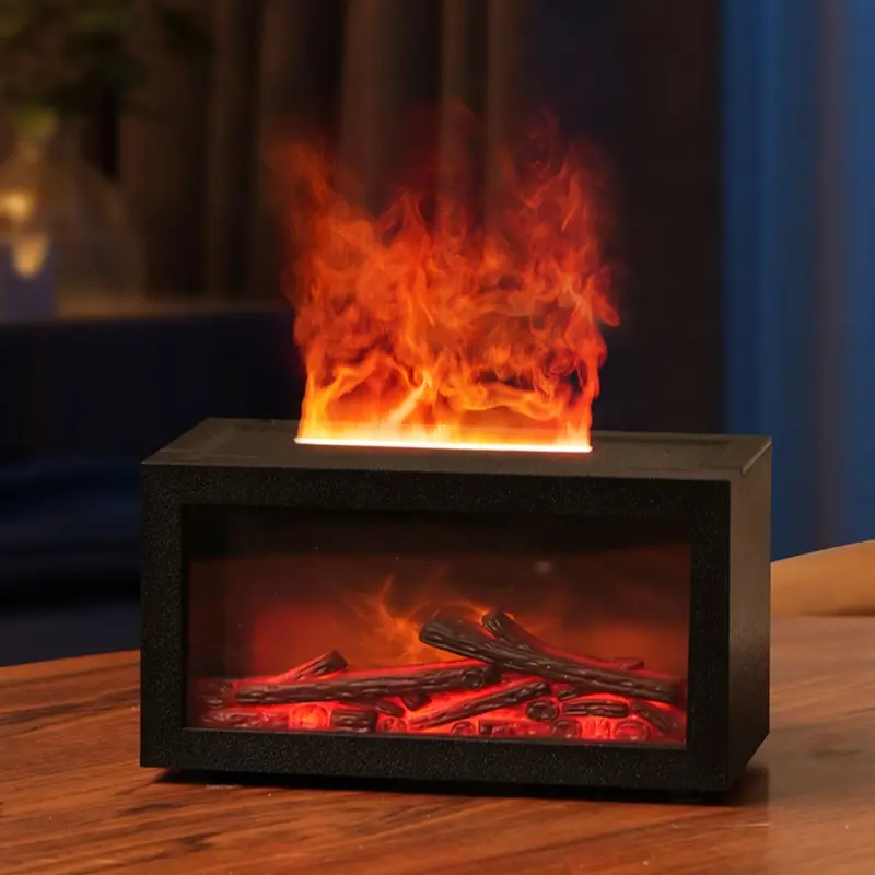 New Retro Fireplace Silent Diffuser, 3D Realistic Flame Humidifier, Home Desktop Humidifier, Quiet Aroma Machine, Decorative Air Freshener