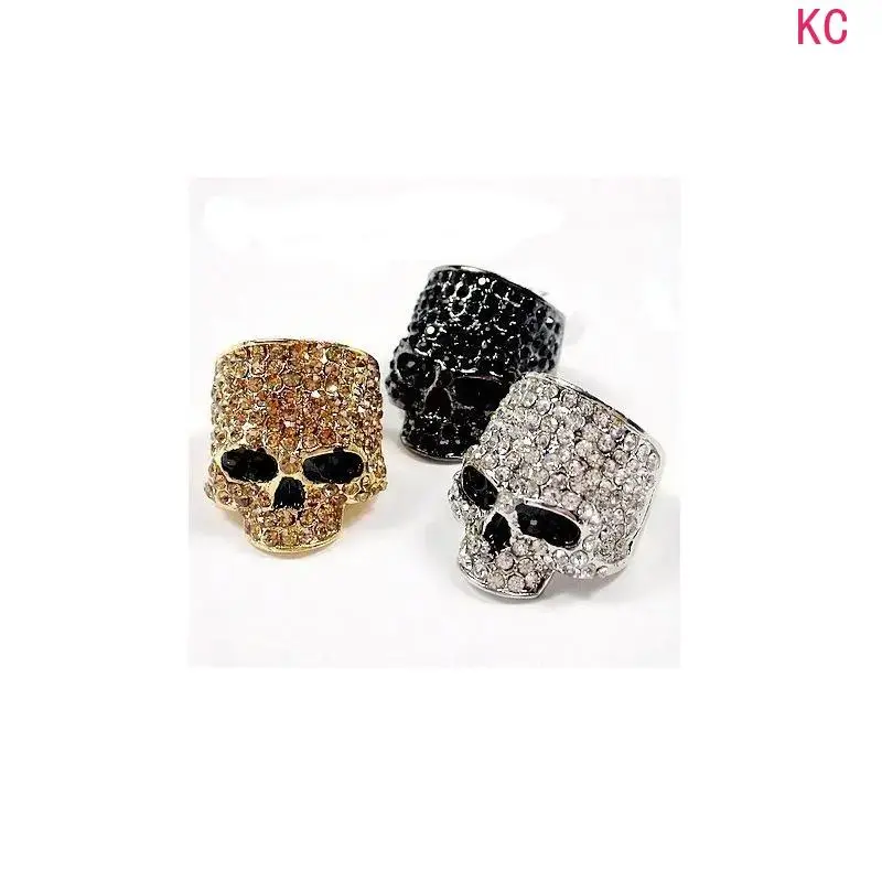 Full Diamond Inlaid Skull Metal Ring, Exaggerated Stackable Punk Hip Hop Finger Jewelry For Nightclub And Daily Street Styling Accessory