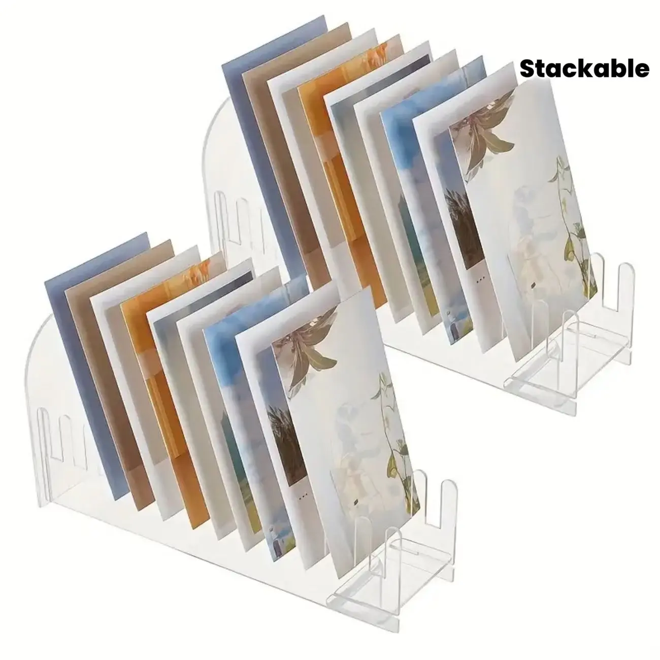 12-Layer Acrylic Transparent Display Rack, Card Postcard Organizer, Desktop Coaster Sticker Sorter, Stackable Multi-Tier Shelf, Portable Showcase Stand