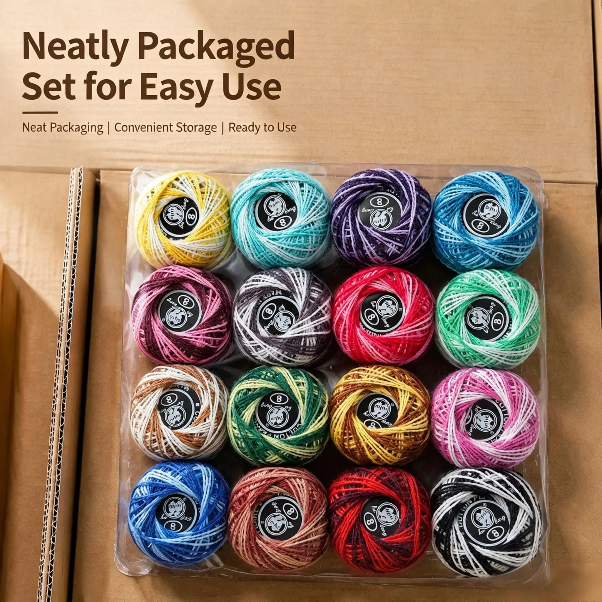 Gradient Mixed Color Embroidery Cotton Yarn Set, Handmade Crochet Cup Mats Dolls, Home Sewing Hook DIY Knitting Supplies, Assorted Yarn Set