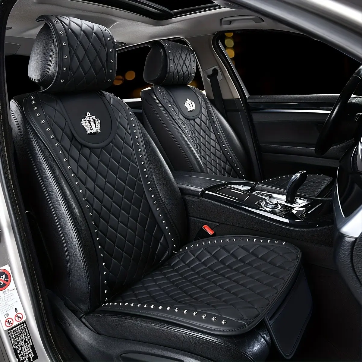 Universal Fit Car Seat Cover, Sparkling Rhinestone Queen Crown Decor, Fashionable Metal Rivet Waist Design, Luxury Car Seat Pad, Seat Cover for Car, Car Seat Accessories
