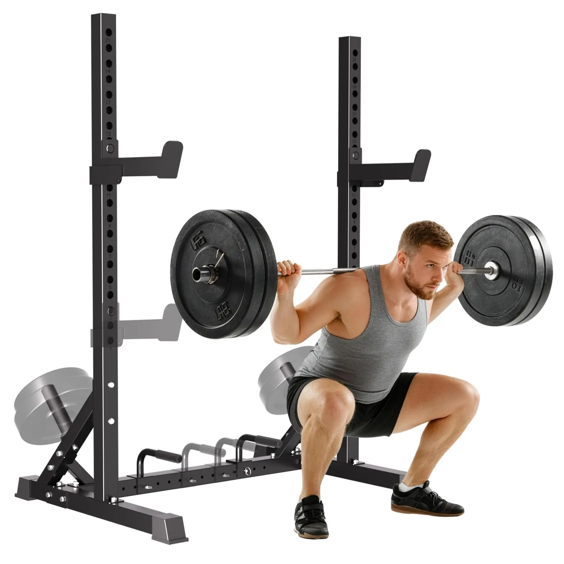 Compact Squat Rack Stand 500lbs Capacity, Half Rack with Push-up Bars & J Hooks, Barbell Weight Rack for Home Gym, Multi-Function Weightlifting Cage for Bench Press Deadlift