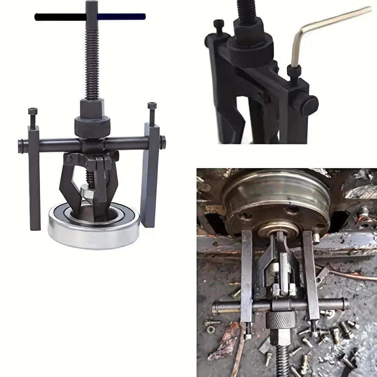 Automotive 3-Piece Carbon Steel Wheel Bearing Puller Kit, Adjustable Height Groove Rack Multifunctional Disassembly Tool for Bearing Pulling (Requires Assembly)