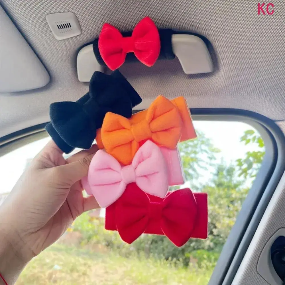 2Pcs Suede Car Roof Armrest Protective Cover, Cute Bow Tie Decorative Accessory For Universal Vehicle Interior Decoration Matching