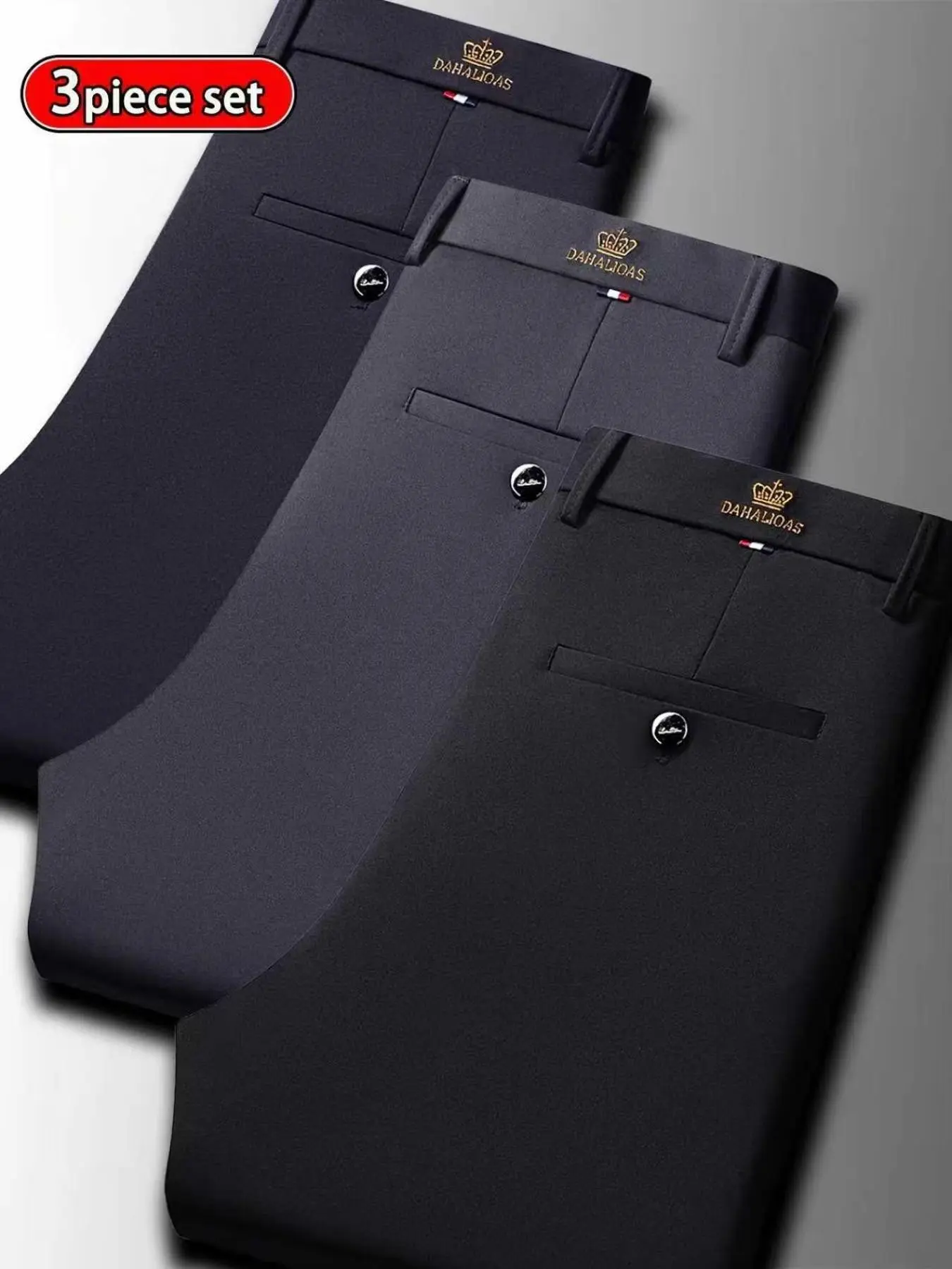 Men's High Elastic Business Straight Leg Suit Pants, Slim-Fitting, Button Fly, Ankle Length, Plain, Casual, All Seasons, Multiple Colors, Business Work Trousers