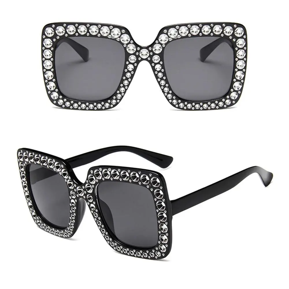 Diamond Oversized Sunglasses Big Square Frame Sunglasses UV400 Crystal Eyewear Retro Rhinestone Frames Eyeglasses
