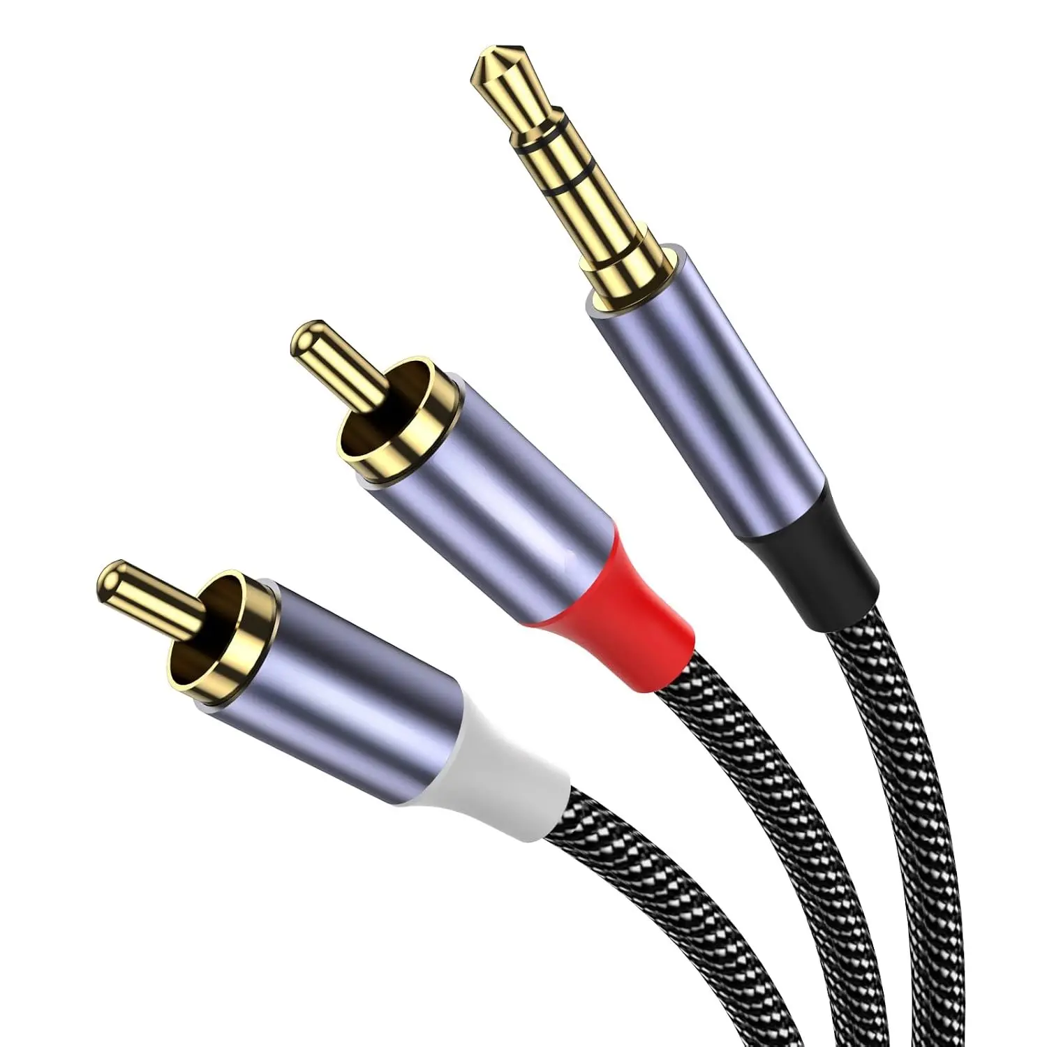 1/8 to 2 RCA Male Audio Connector, 6.6ft/2M Shielded Stereo Y Splitter Cord, Flexible Alloy Metal Shell, Hi-Fi Sound Auxiliary Cable for Smartphone, Amplifier, Receiver, Device, Speakers, Tablet, HDTV, MP3 Player