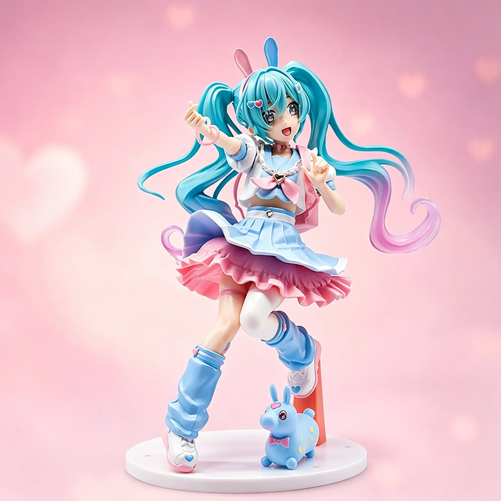 Hatsune Miku Rabbit Park Running Anime Collectible Figure, 19cm Tall, Gradient Blue- Hair, Bunny Ears Headband, Perfect for Collectors and Gifts