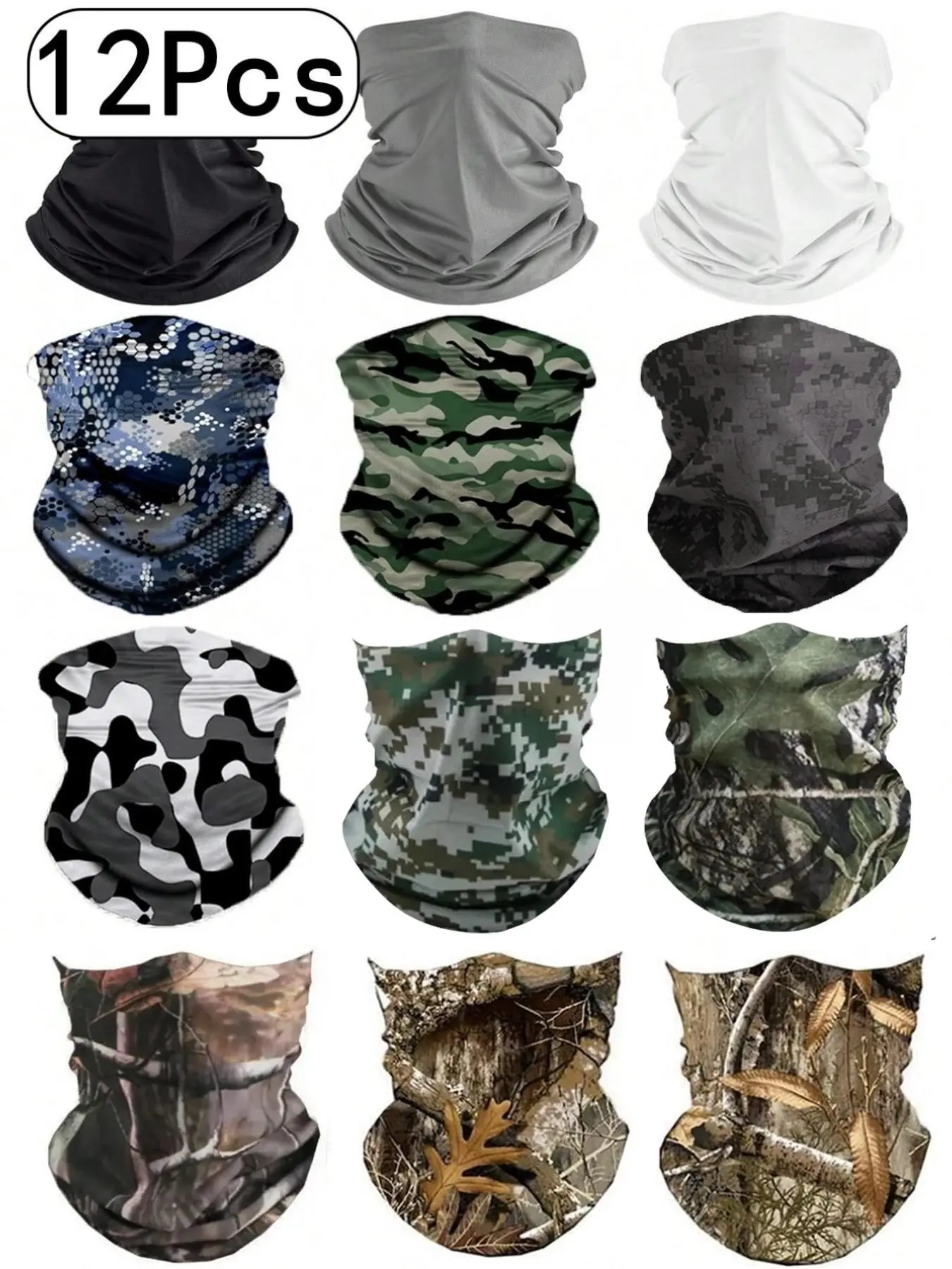 12 Pcs Summer Thin Camouflage Magic Headscarf Outdoor Sports Mask Neck Gaiters, Seamless Unisex Face Covers for Outdoor Sun Protection Running & Cycling