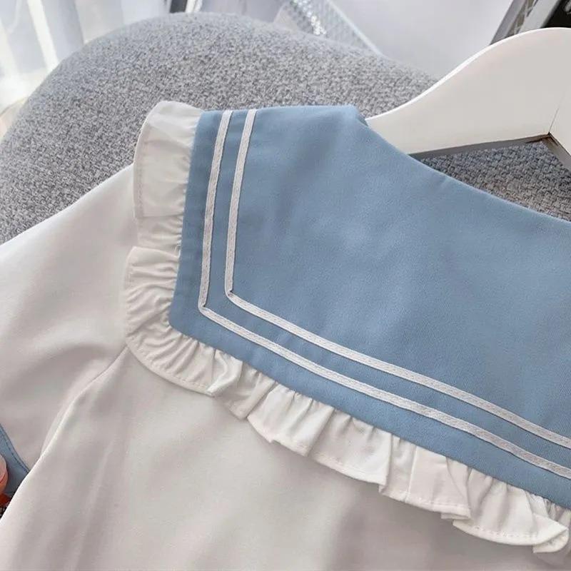Summer Children Girls Student Uniform Set JK Mandarin Collar Tshirts and Pleated Skirts 2 Pieces Suit Kid Top Bottom Clothes