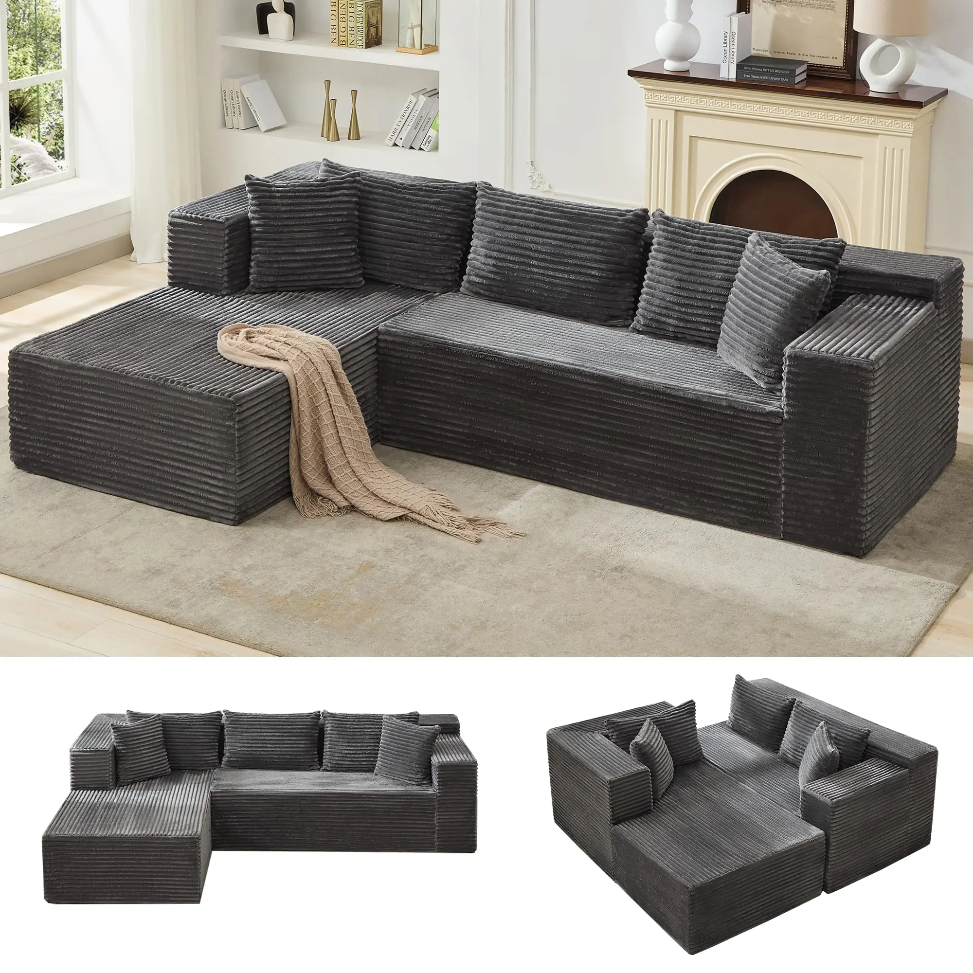 106" L-Shaped Cloud Couch, Oversized Modular Sectional Sofa, Cozy Deep Seat Sleeper, Modern Comfort, No Assembly Required for Living Room