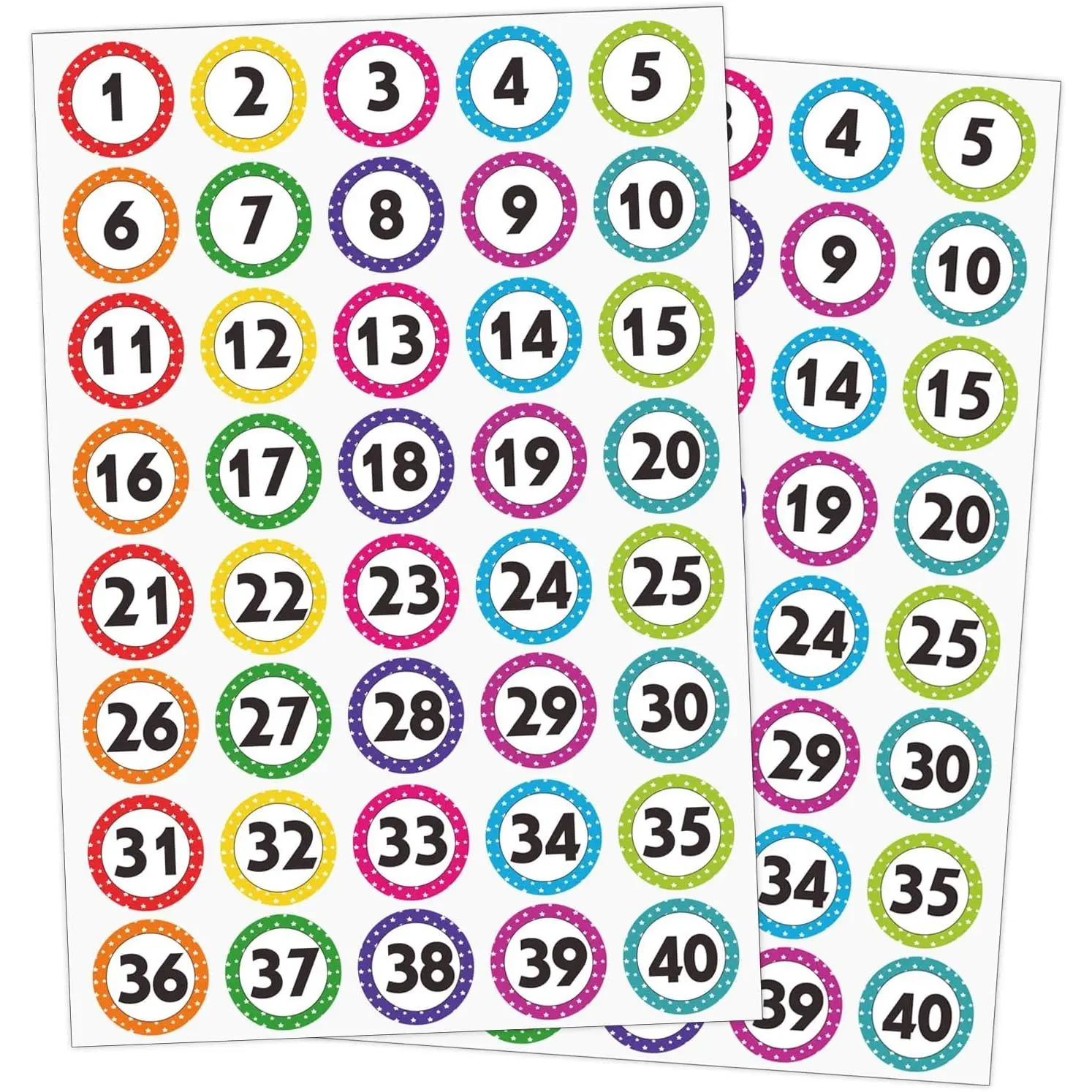 Number Stickers 1-40 for Classroom, 1" Dot Consecutive Number Label, 600 count | 15 Sheets Value Pack, Easy Peel, Removable, Water/Oil/ Resistant, Polka Dot for Office, Classroom, Storage, Organizing