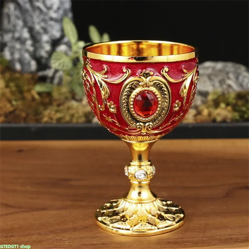 30ml Ornate Motif Metal & Glass Stemmed Cup, Retro Enamel-Embossed Wine Chalice With Crystal Rhinestone Detail, Multicolor Vintage Beverage Vessel For Banquet, Holiday Party Tabletop Decor, Set, Drink, Stylish, Rituals, 30 Ml, Retro Embossment