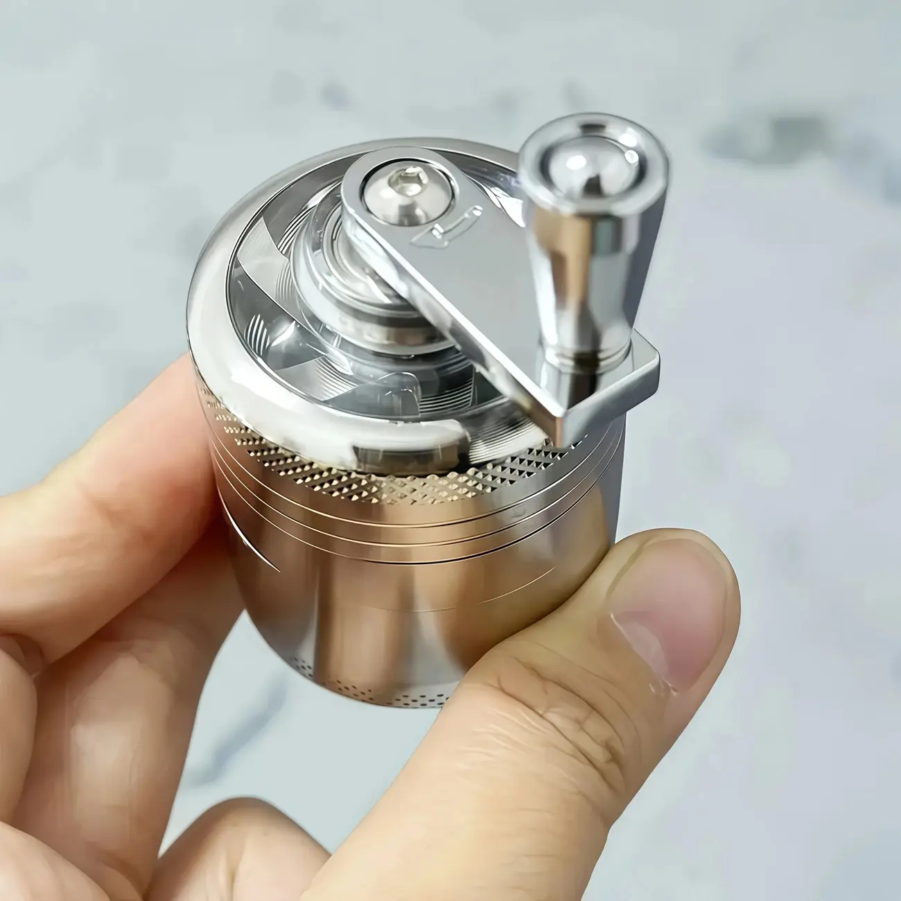 40mm Metal Grinder and Crusher, 4-Layer Hand Crank Spice Mill, Manual Grinding Tool, Portable, No Electricity, for Herbs, Spices, Camping, Kitchen Supplies