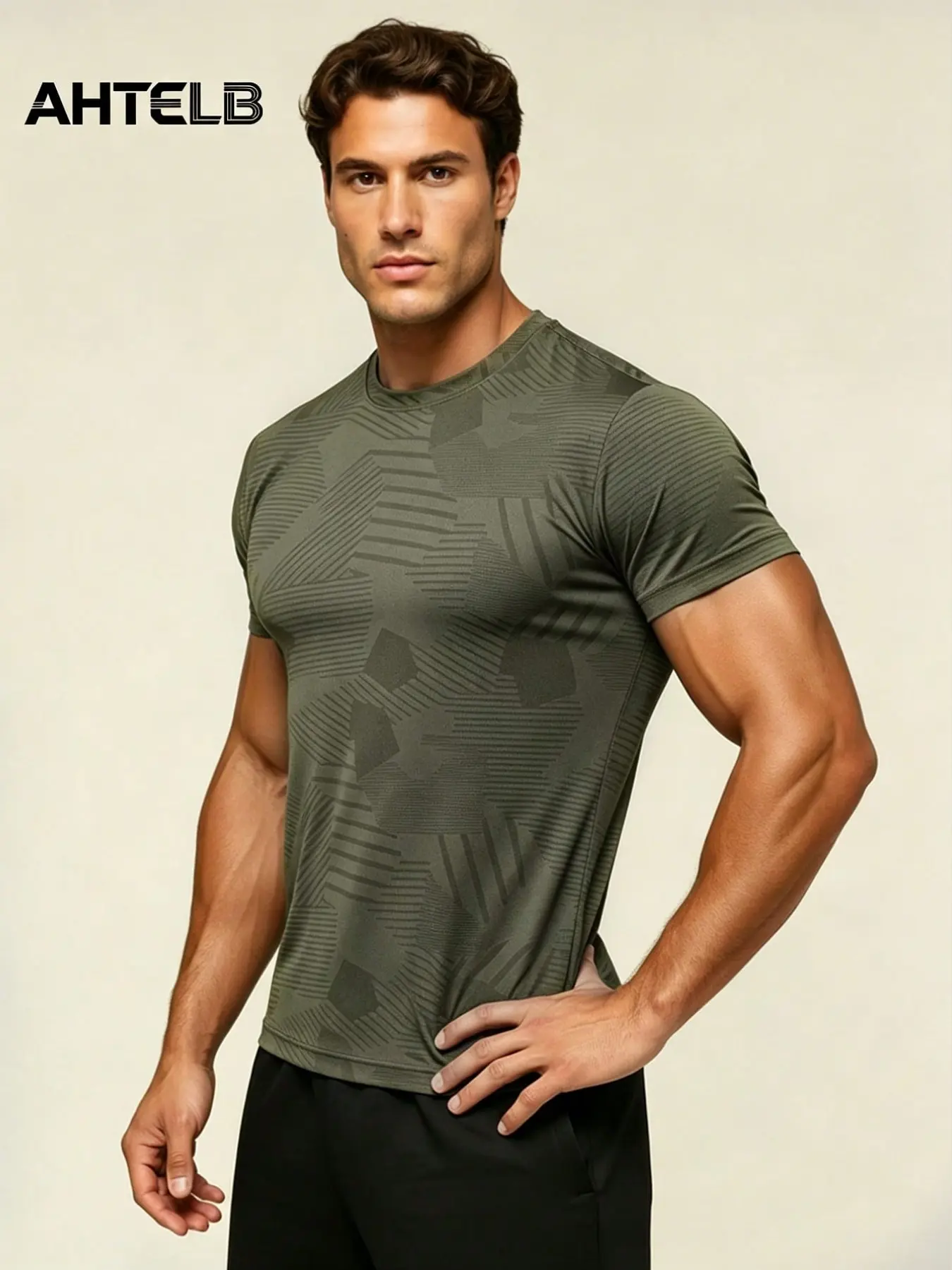 Ahtelb Men's Summer Casual Sporty Round Neck Print T-Shirt, Thin Ice Silk Breathable Quick-Dry Short Sleeve Top, Ideal for Gym, Running, Basketball