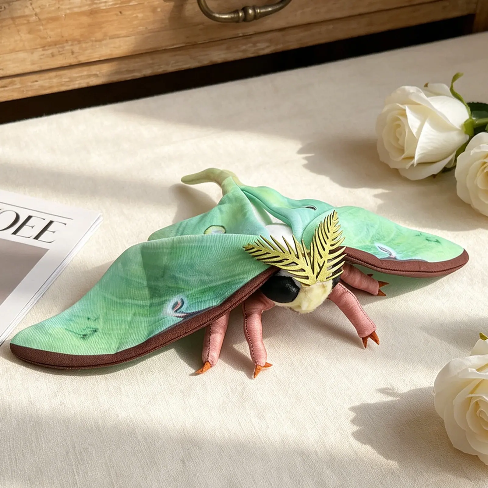 Luna Moth Plush, Soft Huggable, Realistic Moth Stuffed Animal with Detailed Wings, Soft Insect Plush Toy Inspired by Forest Creatures and Nature, Bedroom Decor, Desk Ornament, Educational Gift for Kids, Collectible Plushie for Teens, Adults and Bug Lovers