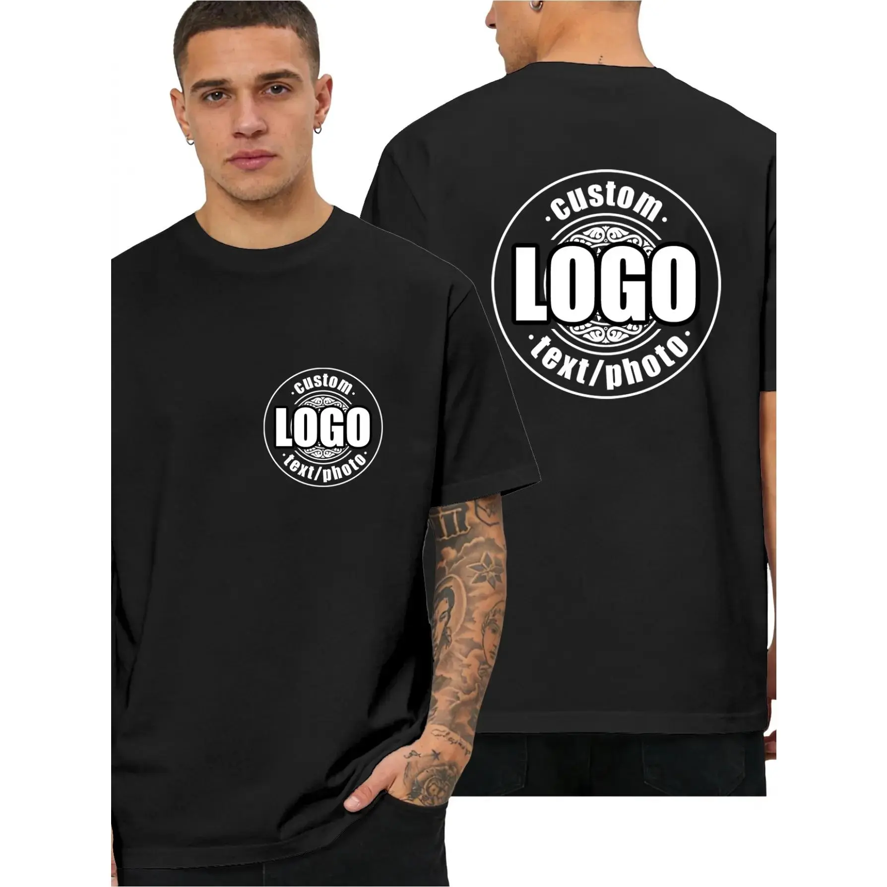 Men's Streetwear Vibe Short-Sleeve Round Neck Top - 2026 Customizable Breathable Fabric Tee, Add Your Own Logo, Photo, or Text, Shortsleeve, Menswear, Casual, Custom Text Men's Short-Sleeve T-Shirts, Logo Detail Men's Short-Sleeve T-Shirts Crewneck Tshirt