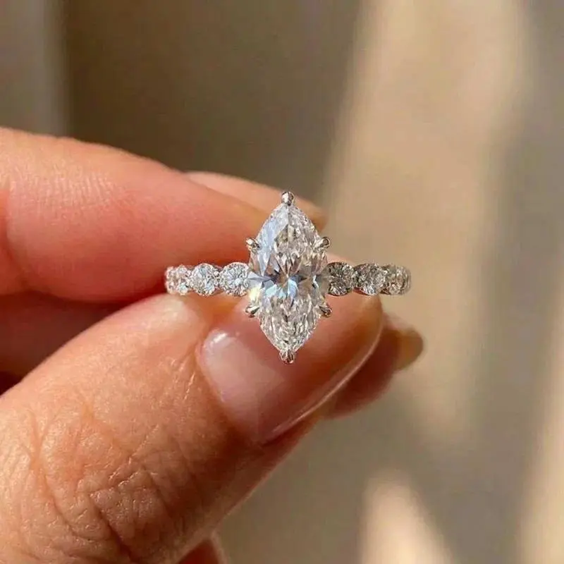 925 Sterling Silver Marquise Cut Ring Set, Modern 2-Piece Cubic Zirconia Bridal Jewelry for Women, Bridal Wear