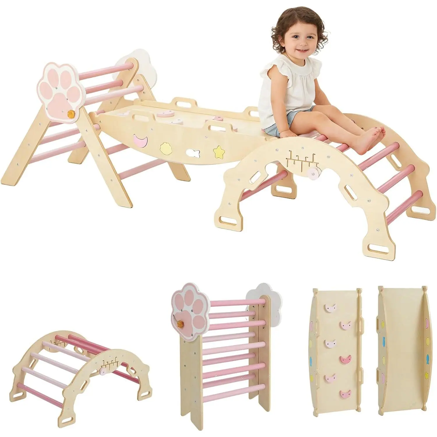 Triangle Set, 7-in-1 Foldable Montessori Toddler Climbing Toys Indoor, Wooden Playground Jungle Gym for Kids, Pickler Climbing Set for Toddlers 18 Months-6 Years