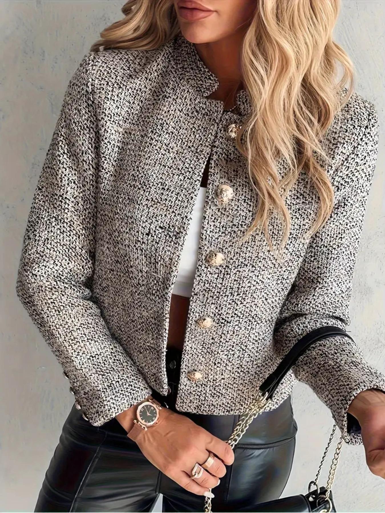 Women's Solid Button Front Coat, Casual Fitted Long Sleeve Outerwear for Fall & Winter, Ladies Clothes for Work Office Business, Casual Fashionable Jacket, Womenswear