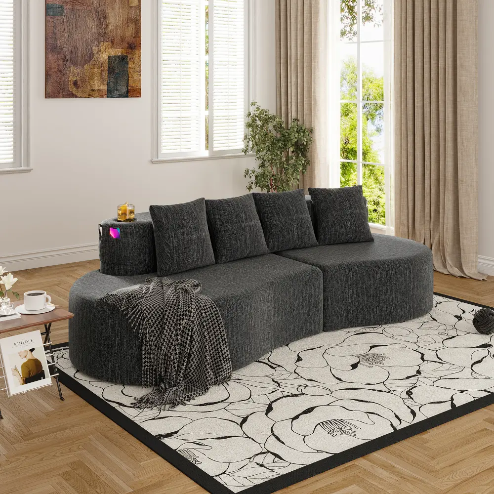 Littleox Modern Curved Sectional 3 Seat Minimalist Elegant Half Moon Sofa Compressed Modular Sectional Sofa for Living Room, Office, Apartment