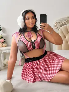Valentine's Day Gift, Rose Plaid Skirt Cosplay Plus Size Student Costume, Sexy Lingerie Set for Intimate Occasions, Party Wear, Comfortable Sleepwear apple shape girl altgirl rave outfit