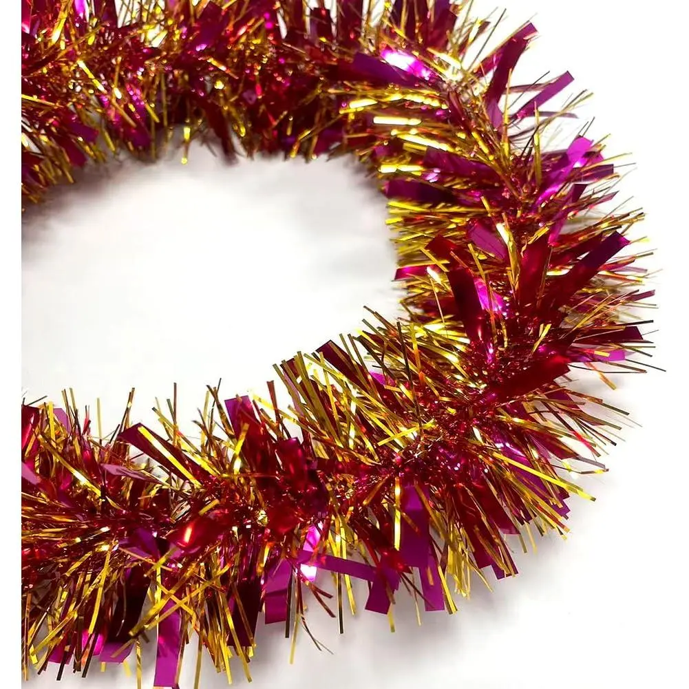 33Ft Christmas Tinsel Garland Xmas Tree Decorations Shiny Thick Metallic Twist Garland Ceiling  Decor for Xmas  Year Birthday Party Indoor Outdoor Supplies-Rose Red &