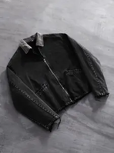 Vintage Washed Denim Jacket, Unisex Fitted Outerwear, All-Season Casual Style, Plain Surface Design, No Lining