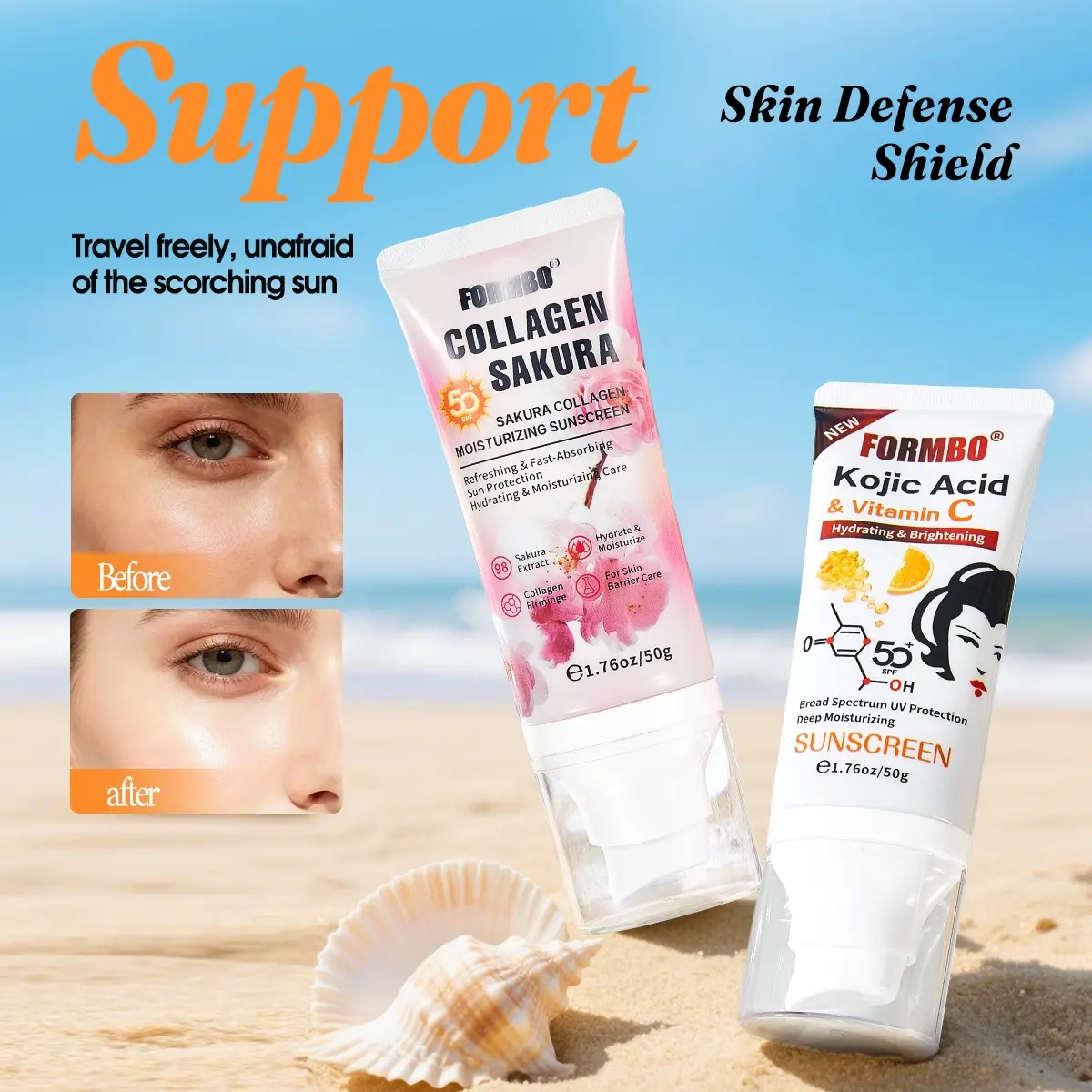 Lightweight Spf50+ Sunscreen Lotion, , Non-Greasy, Waterproof, Quick-Drying, for Face and Body, Daily and Outdoor Use