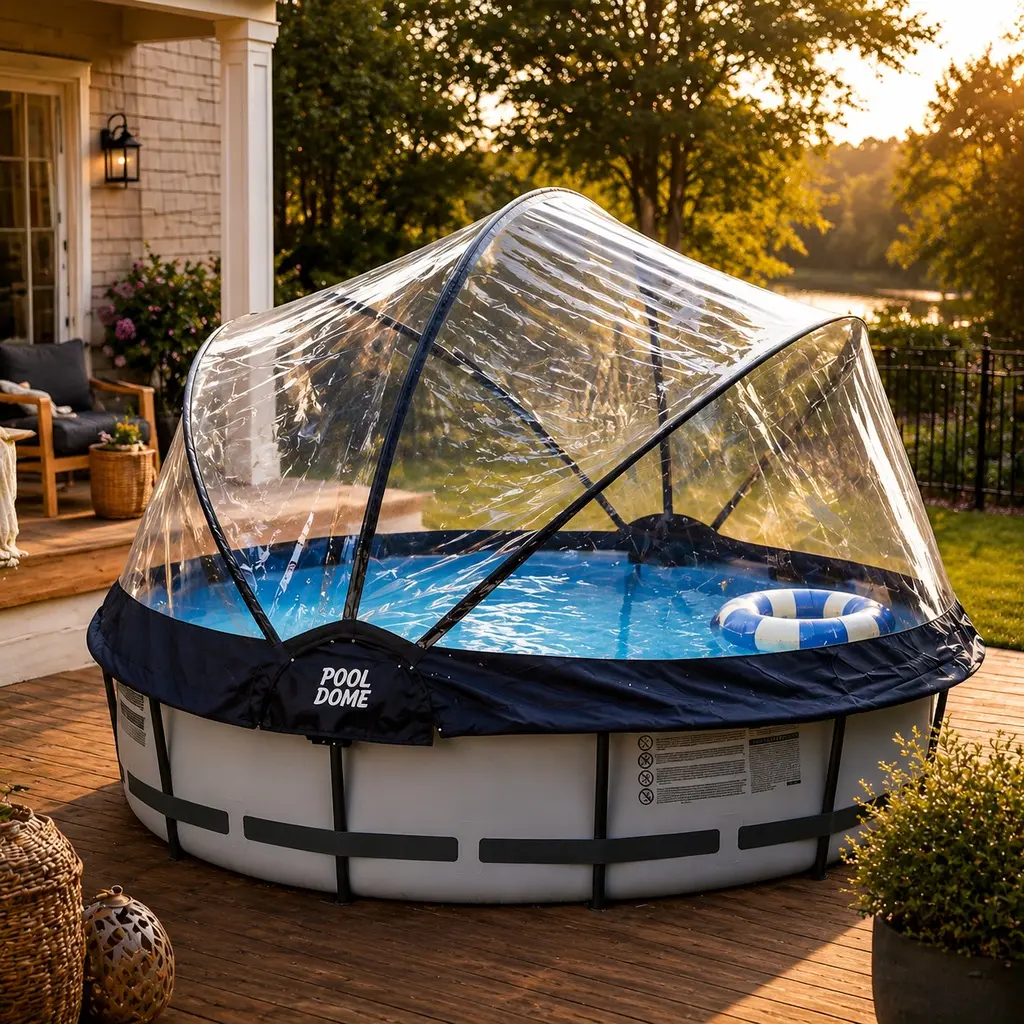 ARCH 125-in Round Multifunctional Above Ground Pool Dome Enclosure Cover - 10 ft, 68-in Height, 28.6 lbs Durable Transparent PVC, Outdoor Use, Natural Solar Heating, Easy Open/Close, Reduces Heat Loss, Keeps Dirt Out, Above Ground Pool Accessories, Pool C