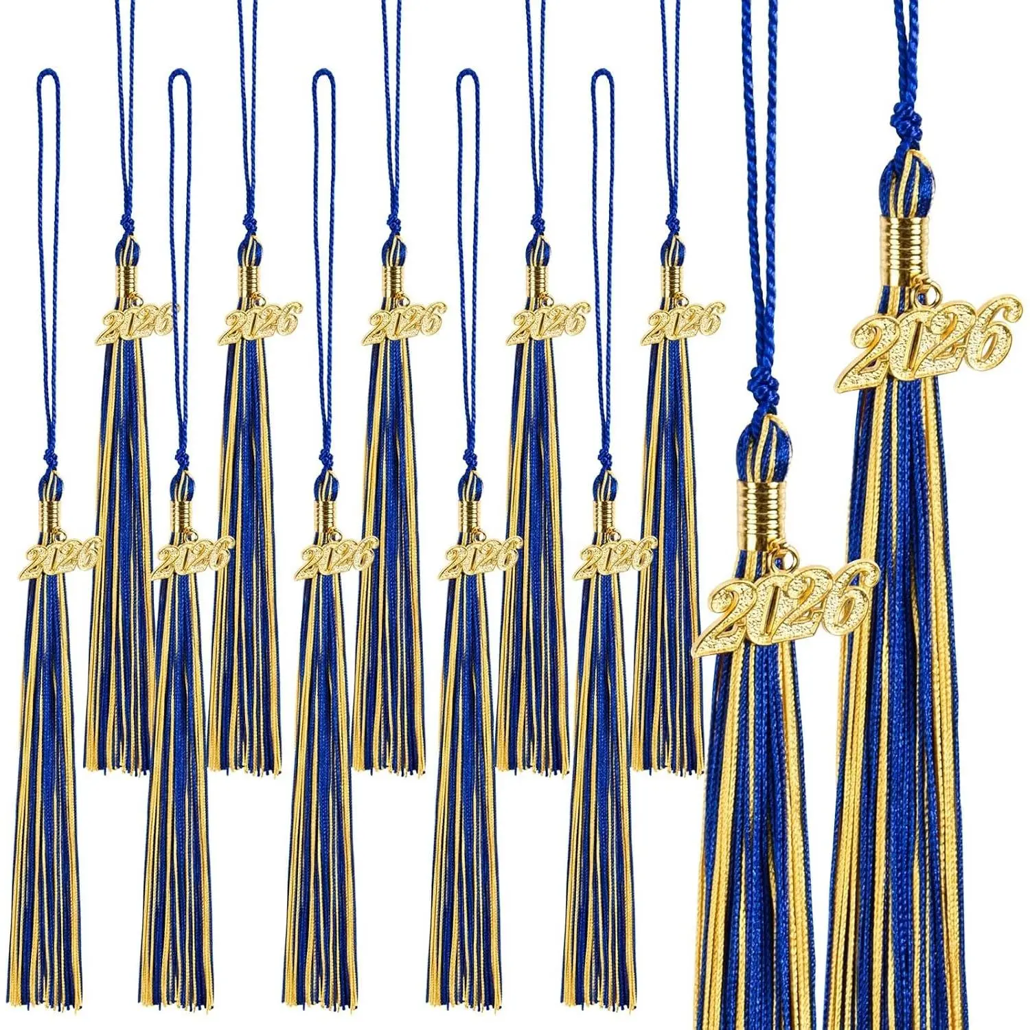 12-Pack Graduation Tassels with 2026 Year Charms – Graduation Cap Tassel Decorations for High School and College Grad Caps Ceremony and Party Accessories(Mix Blue Yellow)