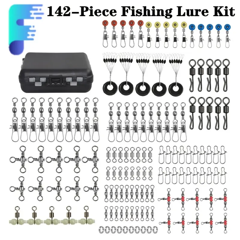 142pcs Fishing Accessories Set with Fishing Swivel Snaps Connector for Bass Trout DIY Fishing Gear Set Equipment