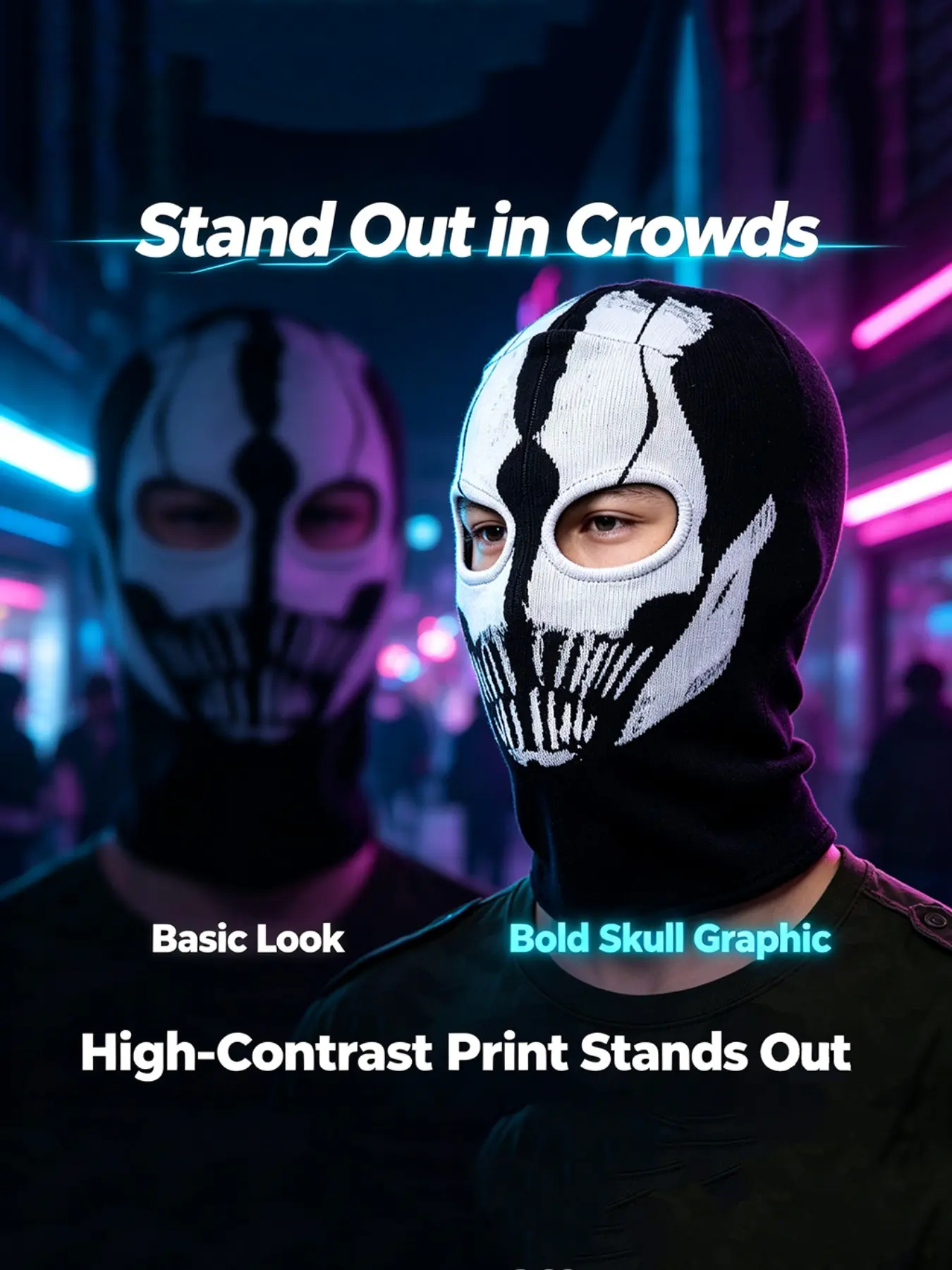 Viral Skull Balaclava Ski Mask, Skeleton Face Cover Hood for Halloween, Streetwear, Cosplay & Outdoor Wear, All Seasons Headwear