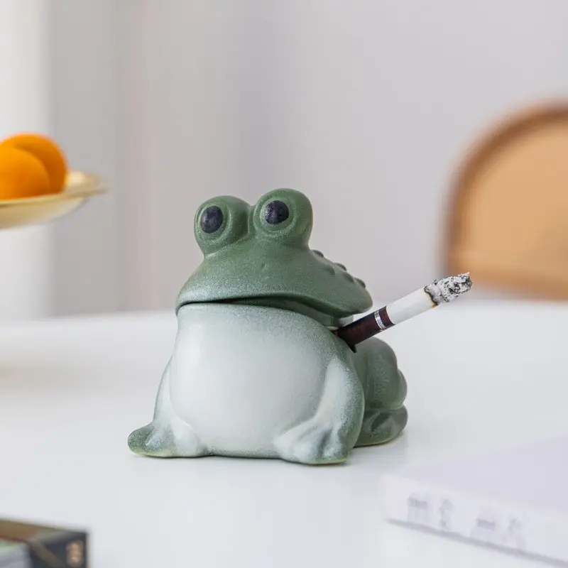 Ceramic Frog Ashtray Decorative Piece, Funny Home Decor, Home Office Desk Accessory, Pet Art Craft Gift for Dad Husband Colleagues, Unique Ornament