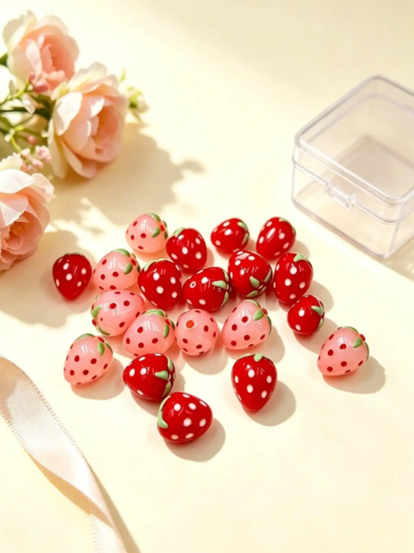10pcs/20pcs Fashion Colorful Acrylic Straight-Hole Strawberry Beads, Decorative Strawberry Beads, Bead and Bead Combo Set, Jewelry Necklace and Bracelet Beading Craft Accessories