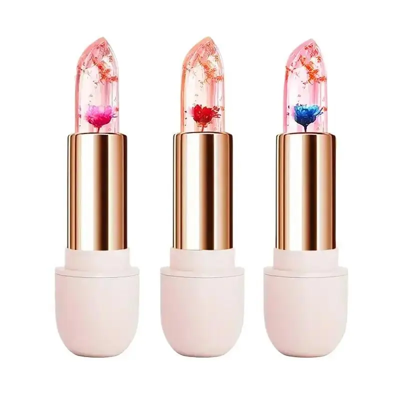 Crystal Flower Jelly Lipstick Set, Magic Temperature Changing Lip Balm, Long-Lasting Nourishing Moisturizing Hydrating Transparent Lip Gloss, Makeup, Perfect Gift for Women