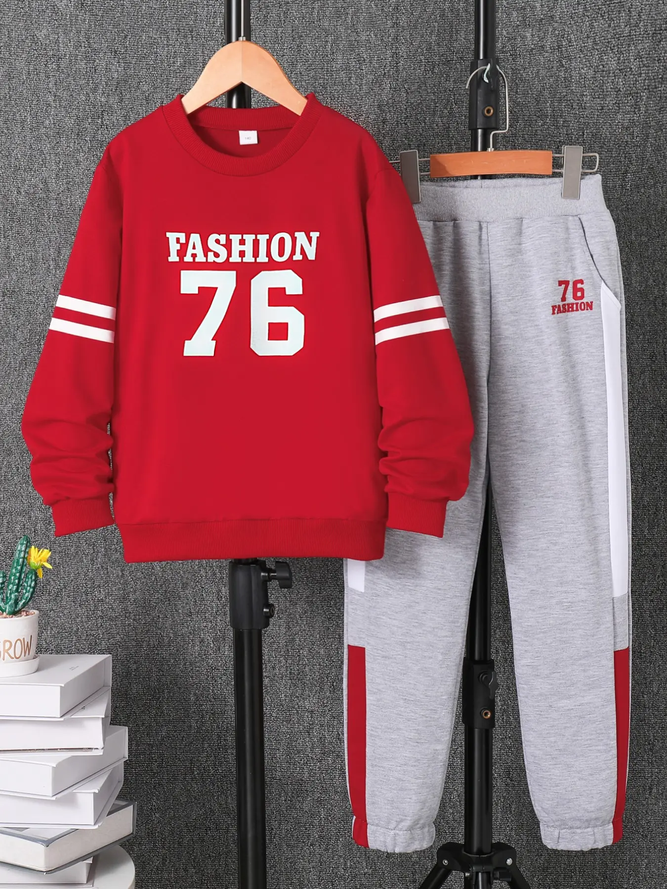 Boys' Fall Winter Letter Print Long Sleeve Round Neck Sweatshirt Set, Boys' Medium Large 2-Piece Casual Sports, Kids Fashion Clothing