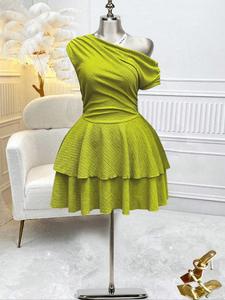 【plus size】 solid ruffle trim dress, elegant fashion casual asymmetrical dress for daily outdoor wear, women plus clothing for summer