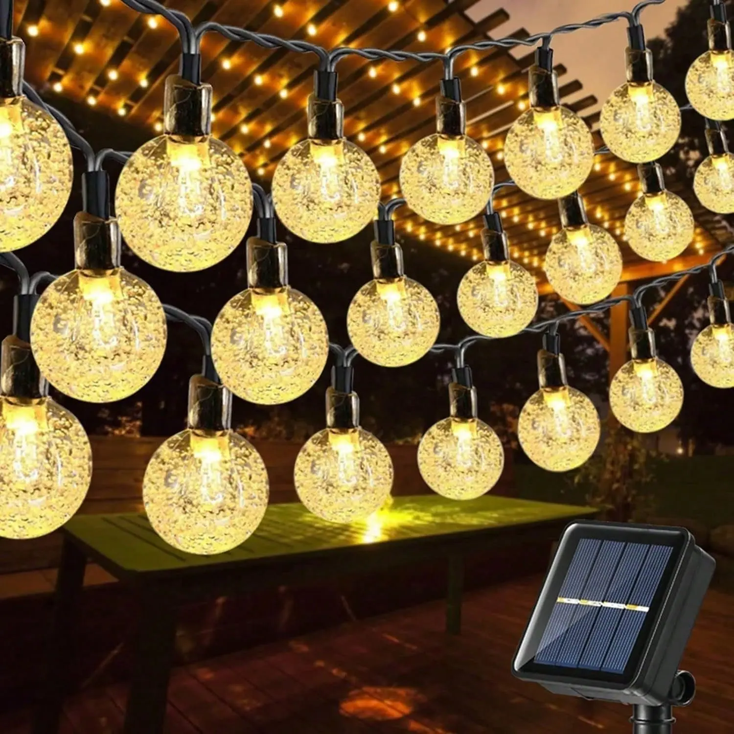LED Solar String Lights Outdoor Crystal Ball String Light 8 Modes Lighting Solar Camping Lamp For Halloween Christmas Decoration